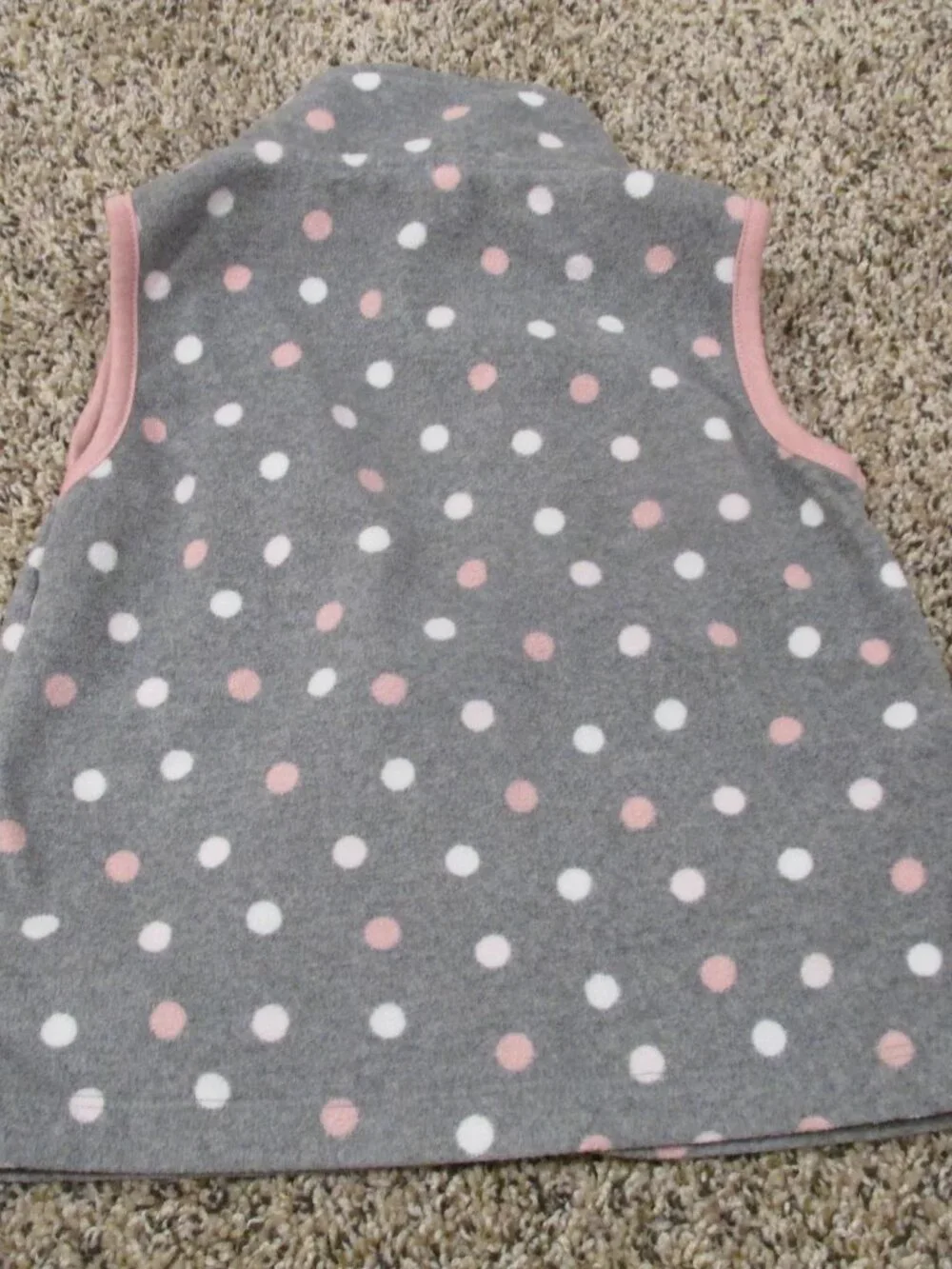 Carters Sleeveless Zip Up Vest Girls Size 24M Gray Pink‎ White Polka Dot Collar
